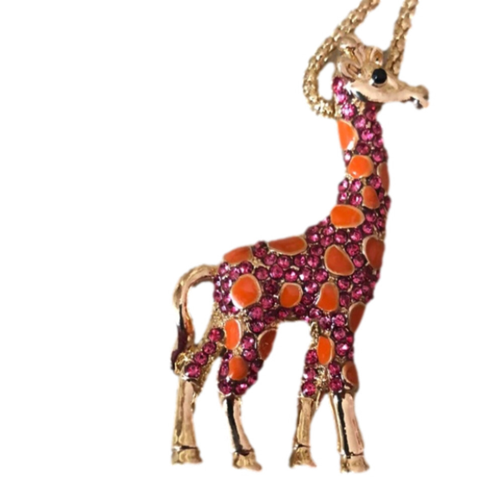 ๐
บgiraffe rhinestone enamel necklace orange pink fusion